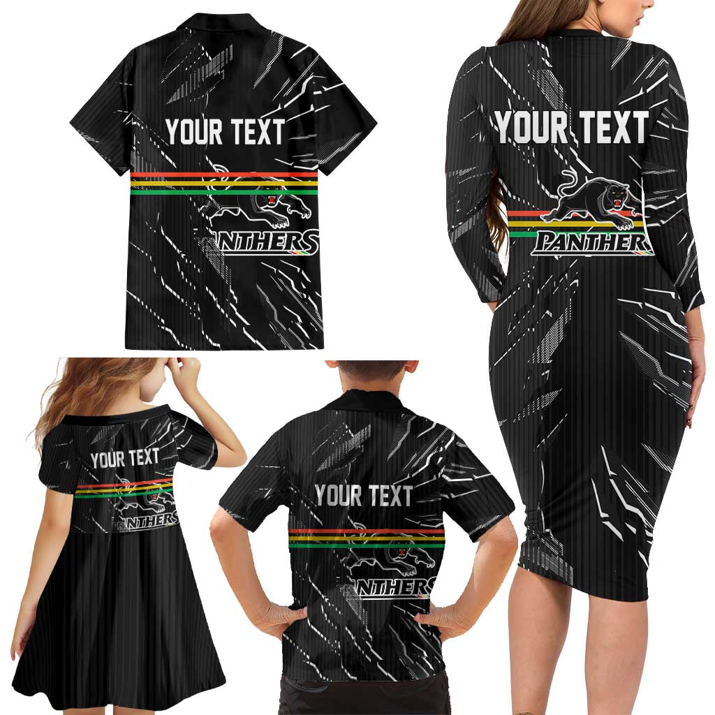 Personalized Penrith Panthers Family Matching Long Sleeve Bodycon Dress and Hawaiian Shirt Dynamic Lightning Mascot Rugby Australia