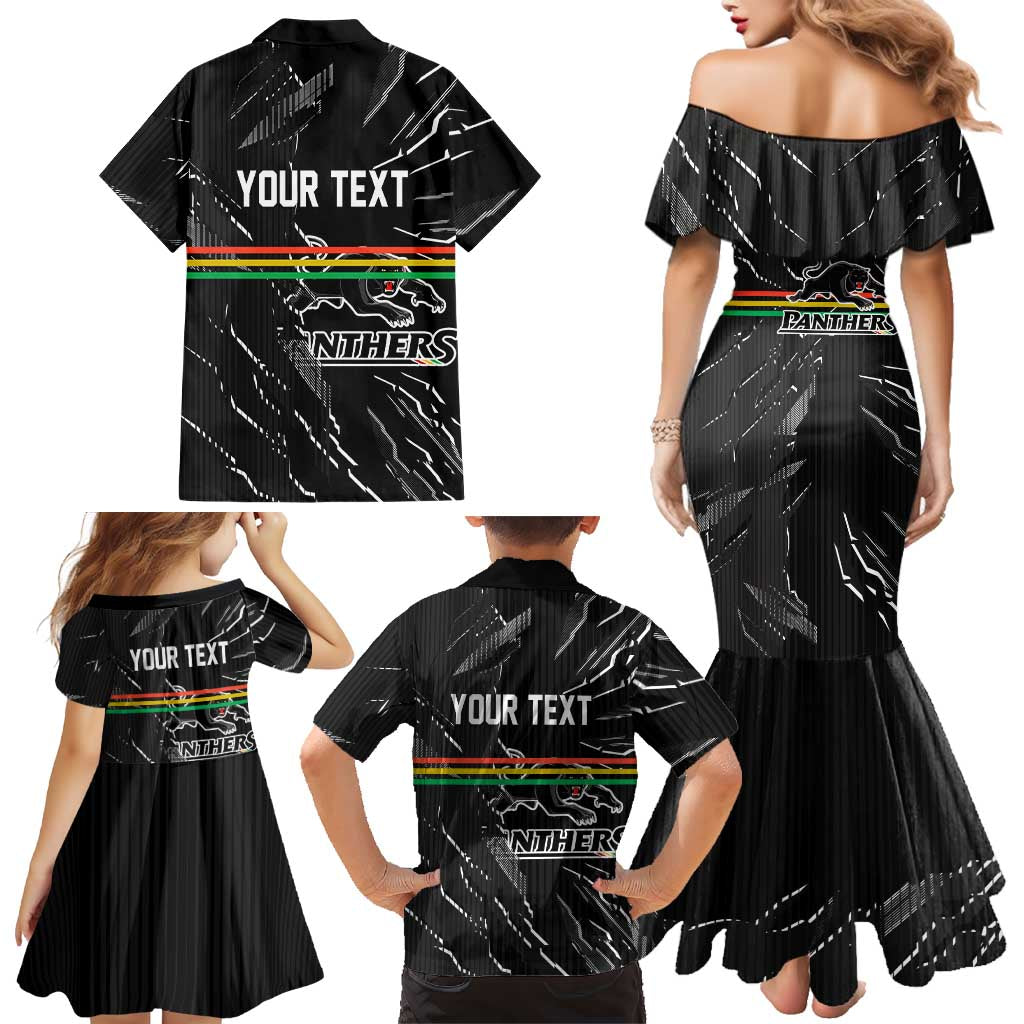 Personalized Penrith Panthers Family Matching Mermaid Dress and Hawaiian Shirt Dynamic Lightning Mascot Rugby Australia