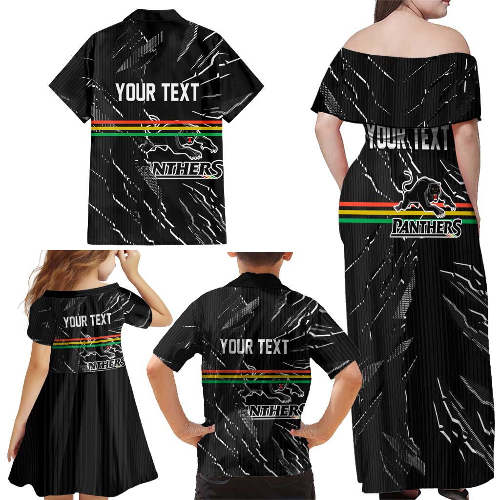 Personalized Penrith Panthers Family Matching Off Shoulder Maxi Dress and Hawaiian Shirt Dynamic Lightning Mascot Rugby Australia