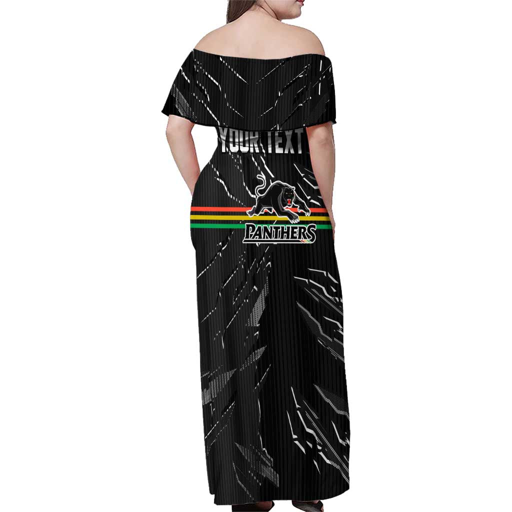 Personalized Penrith Panthers Family Matching Off Shoulder Maxi Dress and Hawaiian Shirt Dynamic Lightning Mascot Rugby Australia