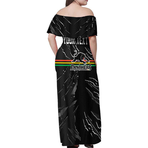 Personalized Penrith Panthers Family Matching Off Shoulder Maxi Dress and Hawaiian Shirt Dynamic Lightning Mascot Rugby Australia
