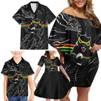 Personalized Penrith Panthers Family Matching Off Shoulder Short Dress and Hawaiian Shirt Dynamic Lightning Mascot Rugby Australia