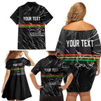Personalized Penrith Panthers Family Matching Off Shoulder Short Dress and Hawaiian Shirt Dynamic Lightning Mascot Rugby Australia