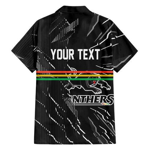 Personalized Penrith Panthers Family Matching Off Shoulder Short Dress and Hawaiian Shirt Dynamic Lightning Mascot Rugby Australia
