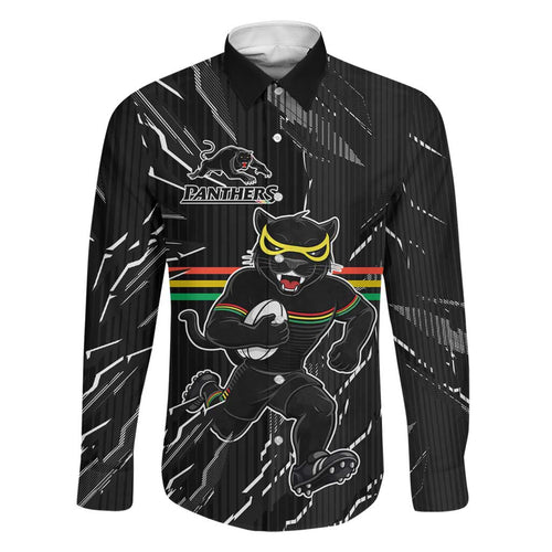 Personalized Penrith Panthers Family Matching Off Shoulder Short Dress and Hawaiian Shirt Dynamic Lightning Mascot Rugby Australia