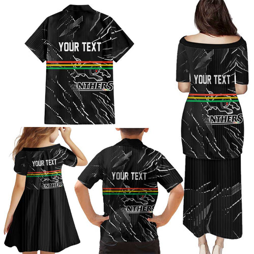 Personalized Penrith Panthers Family Matching Puletasi and Hawaiian Shirt Dynamic Lightning Mascot Rugby Australia