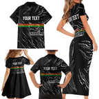Personalized Penrith Panthers Family Matching Short Sleeve Bodycon Dress and Hawaiian Shirt Dynamic Lightning Mascot Rugby Australia