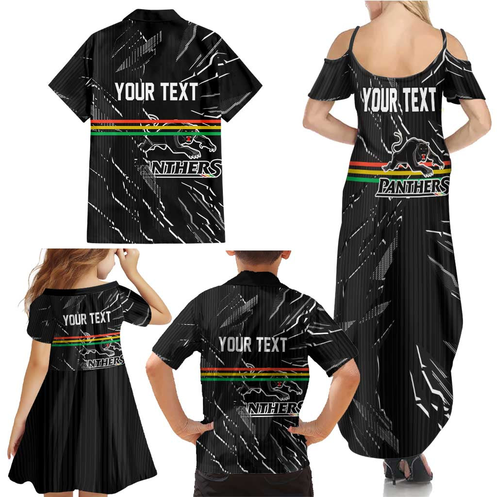 Personalized Penrith Panthers Family Matching Summer Maxi Dress and Hawaiian Shirt Dynamic Lightning Mascot Rugby Australia