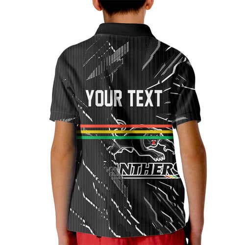 Personalized Penrith Panthers Kid Polo Shirt Dynamic Lightning Mascot Rugby Australia