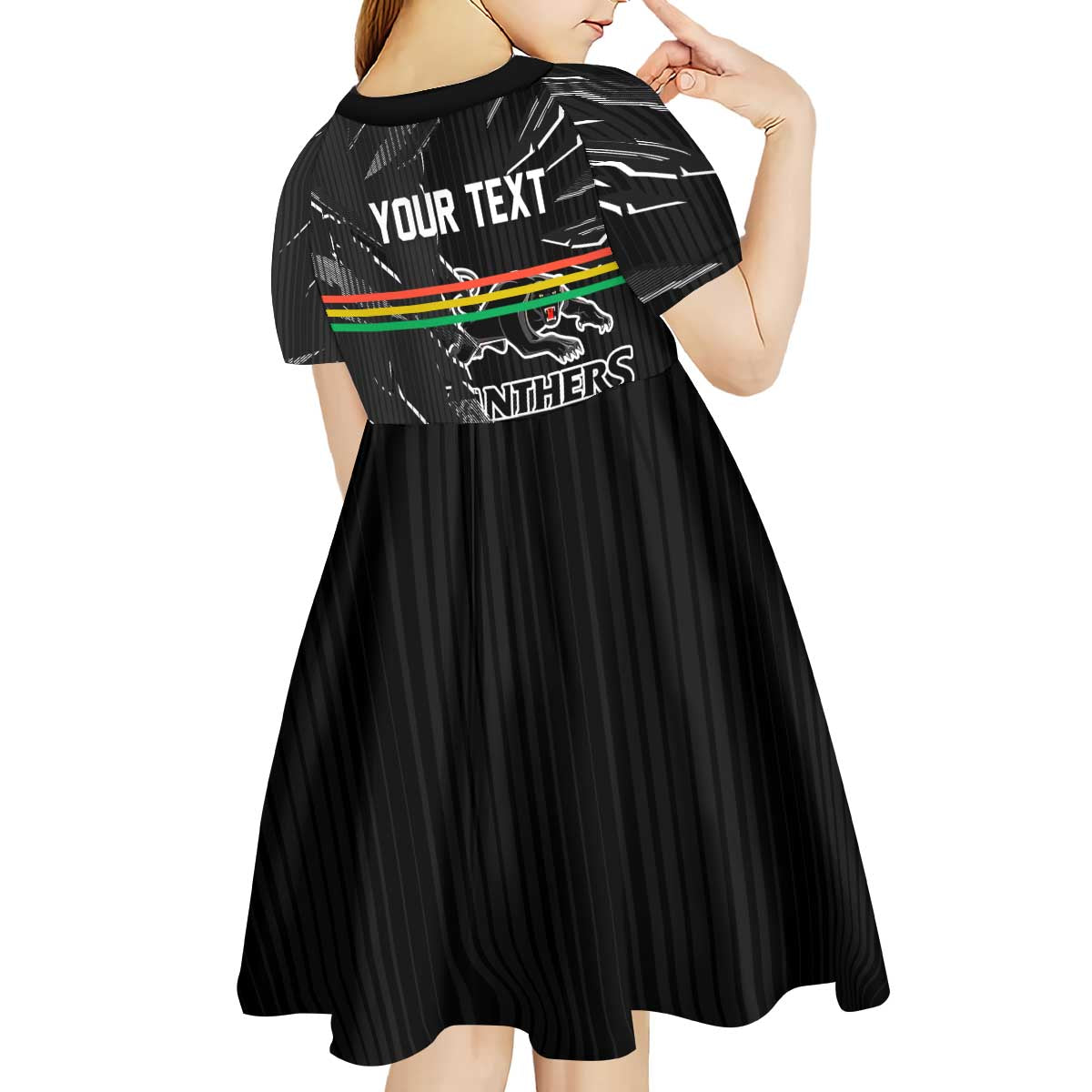 Personalized Penrith Panthers Kid Short Sleeve Dress Dynamic Lightning Mascot Rugby Australia