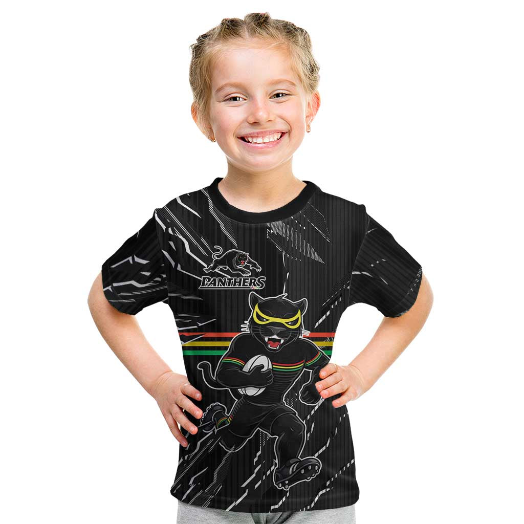 Personalized Penrith Panthers Kid T Shirt Dynamic Lightning Mascot Rugby Australia