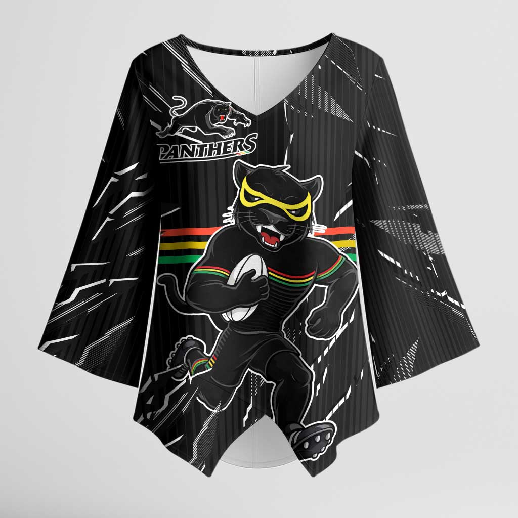 Personalized Penrith Panthers Kimono Sleeve Blouse Dynamic Lightning Mascot Rugby Australia
