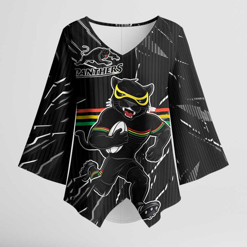 Personalized Penrith Panthers Kimono Sleeve Blouse Dynamic Lightning Mascot Rugby Australia