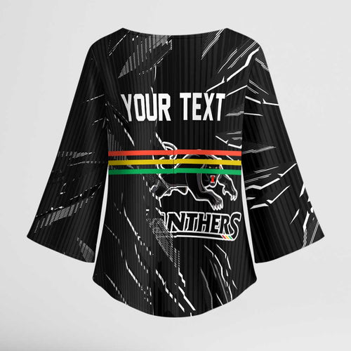 Personalized Penrith Panthers Kimono Sleeve Blouse Dynamic Lightning Mascot Rugby Australia