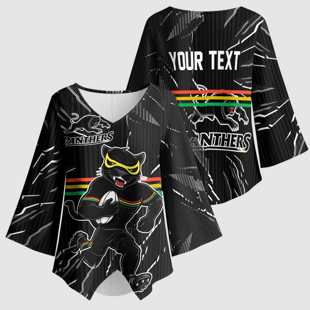 Personalized Penrith Panthers Kimono Sleeve Blouse Dynamic Lightning Mascot Rugby Australia