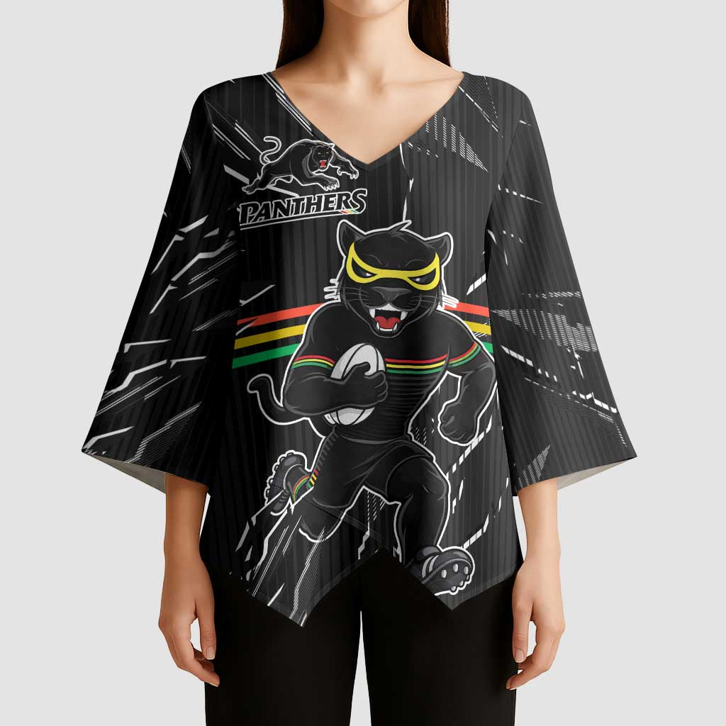 Personalized Penrith Panthers Kimono Sleeve Blouse Dynamic Lightning Mascot Rugby Australia