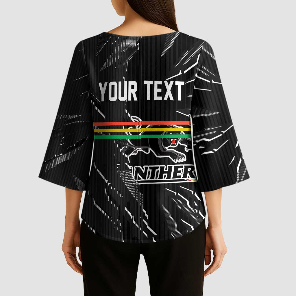 Personalized Penrith Panthers Kimono Sleeve Blouse Dynamic Lightning Mascot Rugby Australia