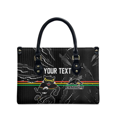 Personalized Penrith Panthers Leather Bag Dynamic Lightning Mascot Rugby Australia