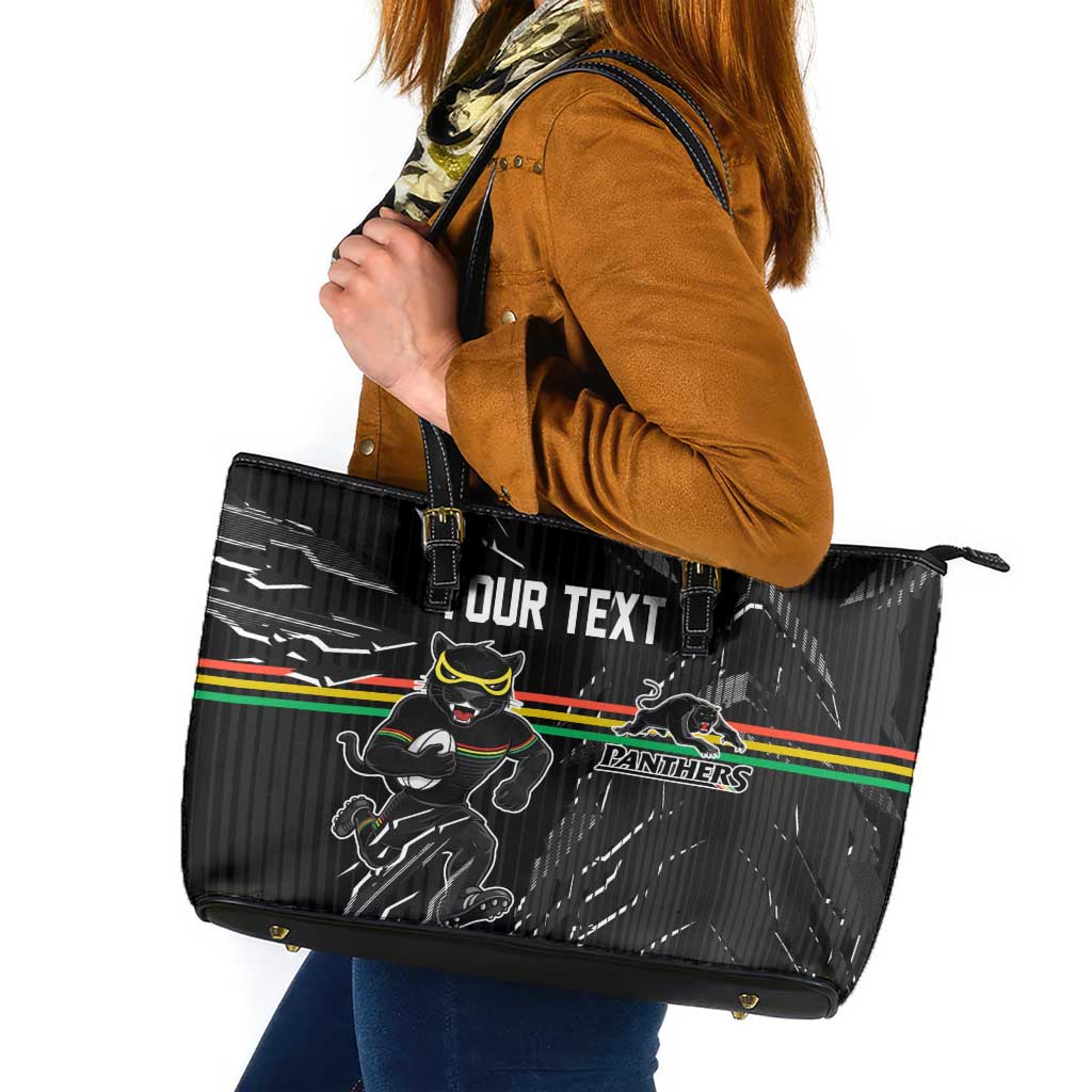 Personalized Penrith Panthers Leather Tote Bag Dynamic Lightning Mascot Rugby Australia