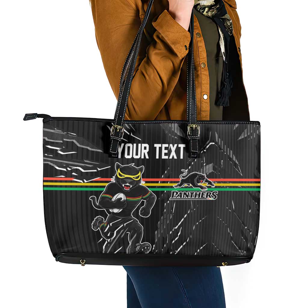 Personalized Penrith Panthers Leather Tote Bag Dynamic Lightning Mascot Rugby Australia