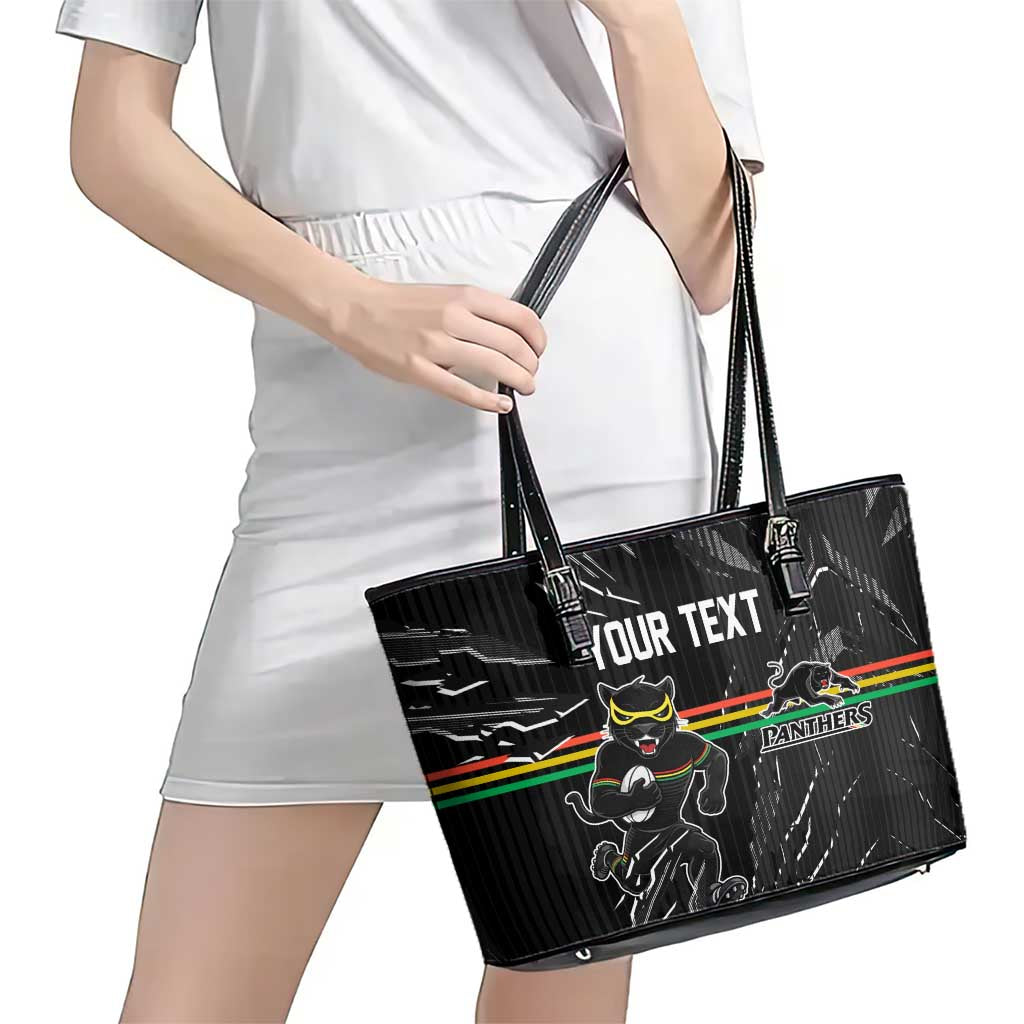 Personalized Penrith Panthers Leather Tote Bag Dynamic Lightning Mascot Rugby Australia