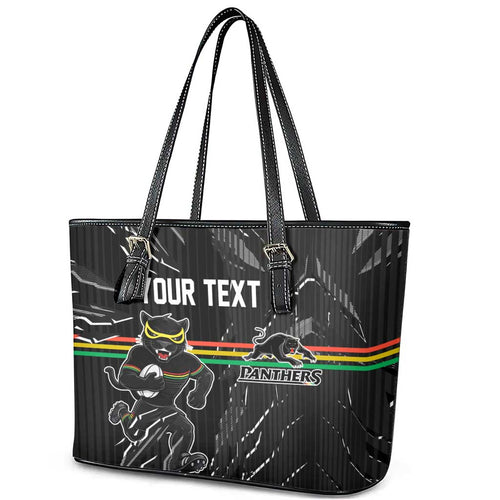 Personalized Penrith Panthers Leather Tote Bag Dynamic Lightning Mascot Rugby Australia