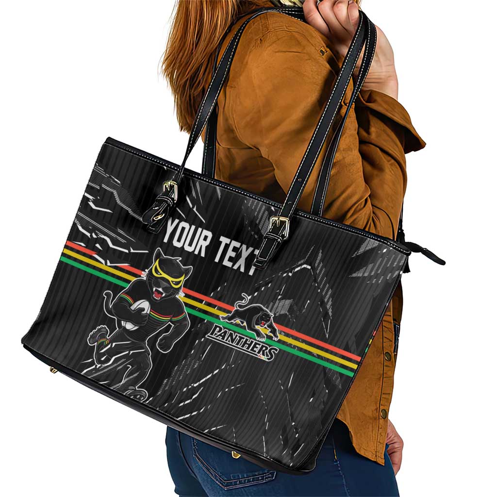 Personalized Penrith Panthers Leather Tote Bag Dynamic Lightning Mascot Rugby Australia