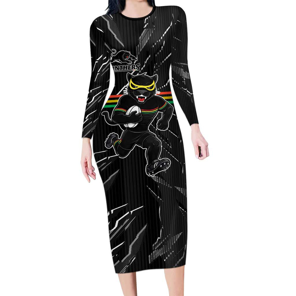 Personalized Penrith Panthers Long Sleeve Bodycon Dress Dynamic Lightning Mascot Rugby Australia