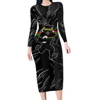 Personalized Penrith Panthers Long Sleeve Bodycon Dress Dynamic Lightning Mascot Rugby Australia