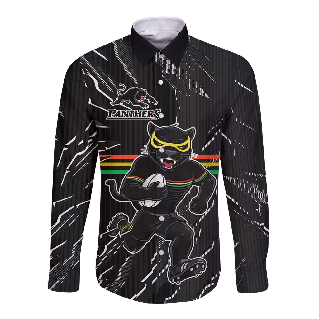 Personalized Penrith Panthers Long Sleeve Button Shirt Dynamic Lightning Mascot Rugby Australia