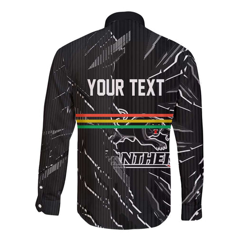 Personalized Penrith Panthers Long Sleeve Button Shirt Dynamic Lightning Mascot Rugby Australia