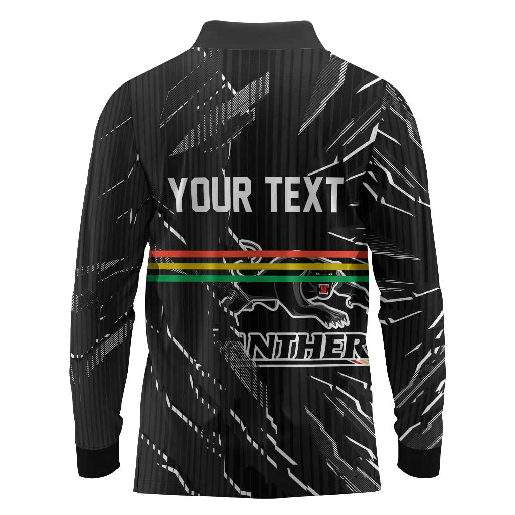 Personalized Penrith Panthers Long Sleeve Polo Shirt Dynamic Lightning Mascot Rugby Australia
