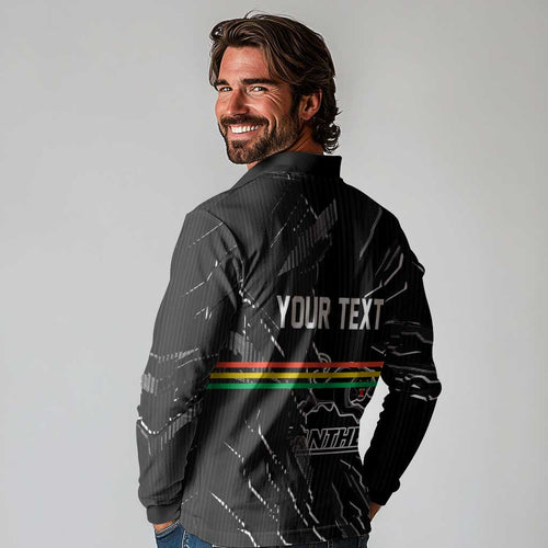 Personalized Penrith Panthers Long Sleeve Polo Shirt Dynamic Lightning Mascot Rugby Australia