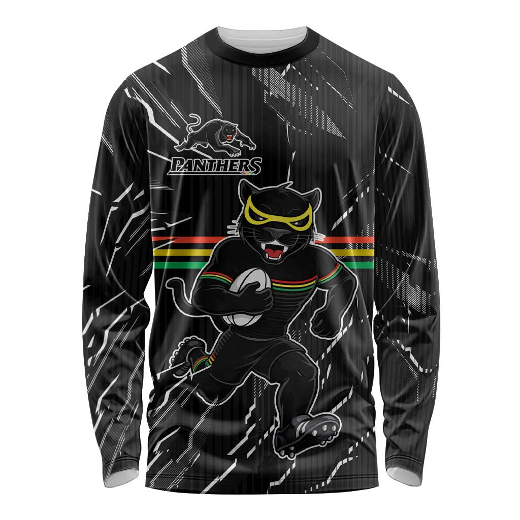 Personalized Penrith Panthers Long Sleeve Shirt Dynamic Lightning Mascot Rugby Australia