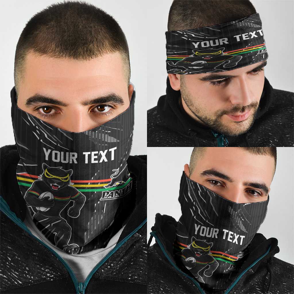 Personalized Penrith Panthers Neck Gaiter Dynamic Lightning Mascot Rugby Australia