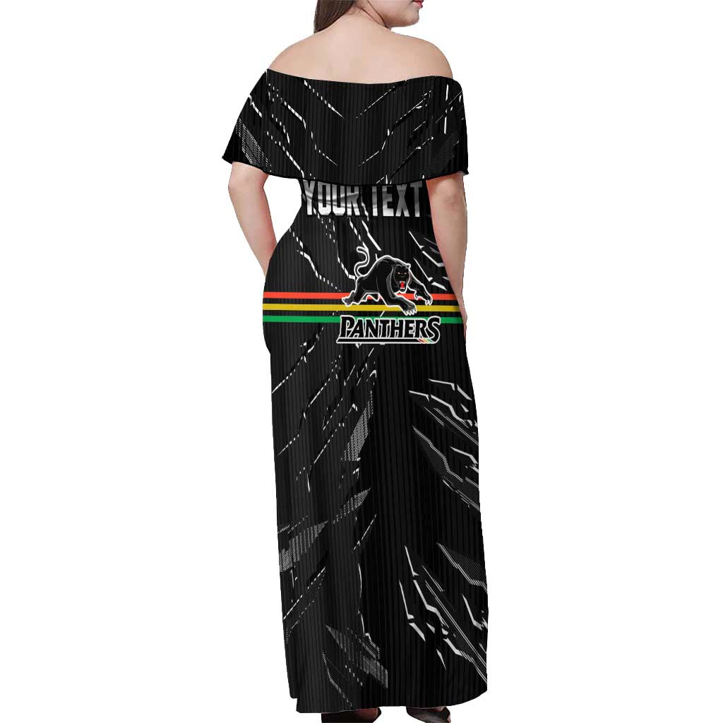Personalized Penrith Panthers Off Shoulder Maxi Dress Dynamic Lightning Mascot Rugby Australia