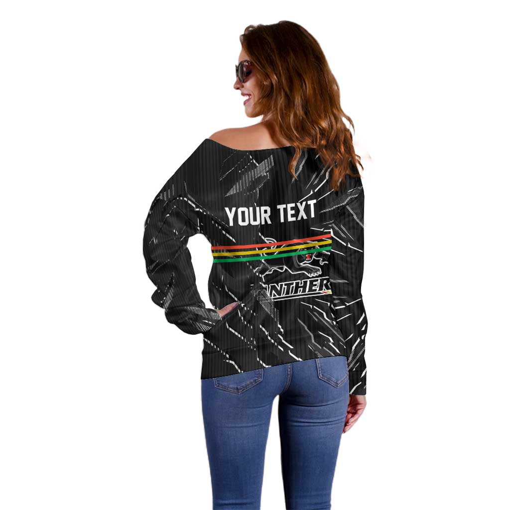 Personalized Penrith Panthers Off Shoulder Sweater Dynamic Lightning Mascot Rugby Australia