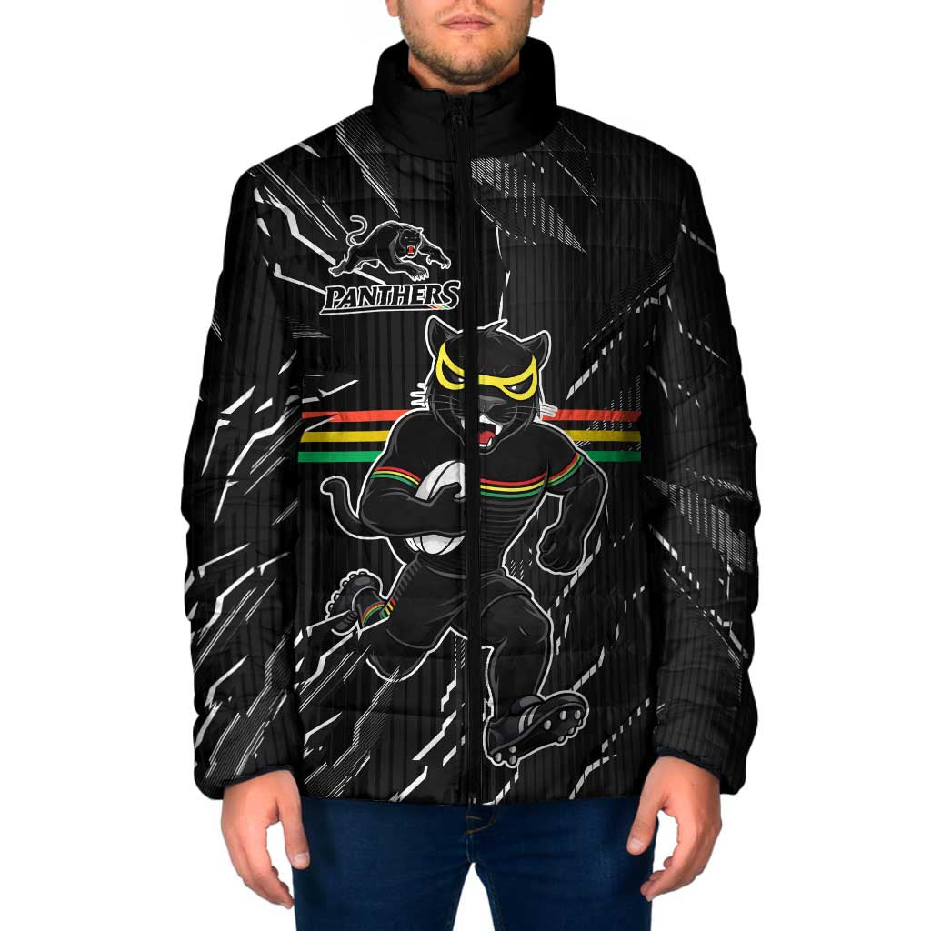 Personalized Penrith Panthers Padded Jacket Dynamic Lightning Mascot Rugby Australia