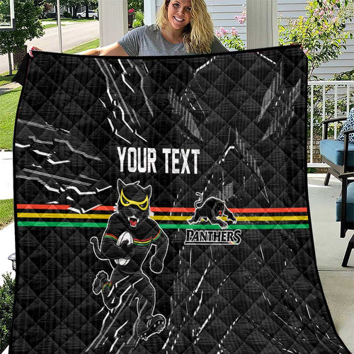 Personalized Penrith Panthers Quilt Dynamic Lightning Mascot Rugby Australia