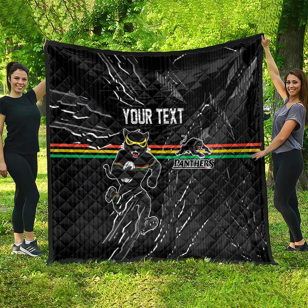Personalized Penrith Panthers Quilt Dynamic Lightning Mascot Rugby Australia