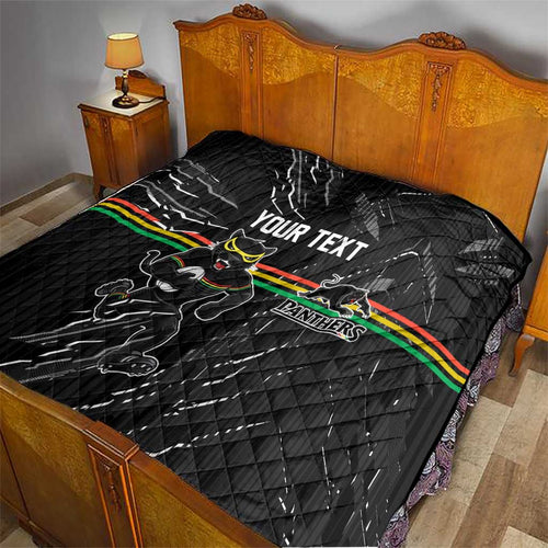 Personalized Penrith Panthers Quilt Dynamic Lightning Mascot Rugby Australia