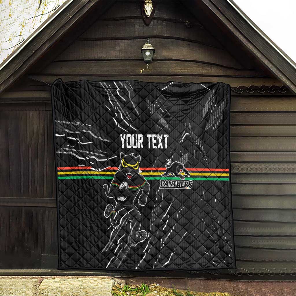 Personalized Penrith Panthers Quilt Dynamic Lightning Mascot Rugby Australia