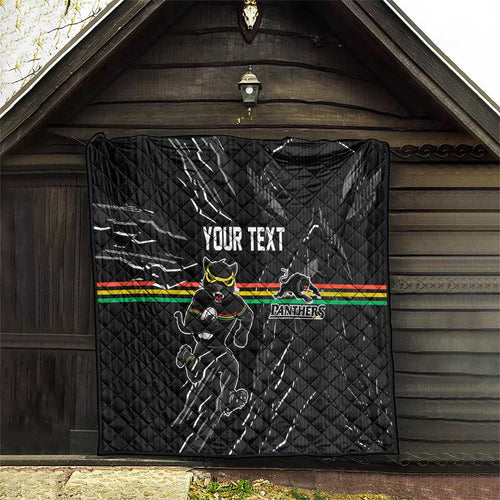 Personalized Penrith Panthers Quilt Dynamic Lightning Mascot Rugby Australia
