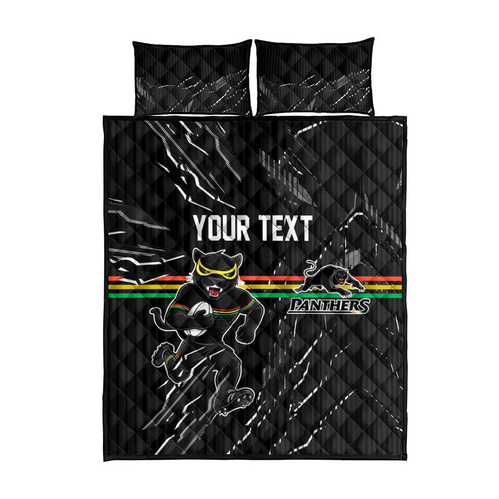 Personalized Penrith Panthers Quilt Bed Set Dynamic Lightning Mascot Rugby Australia