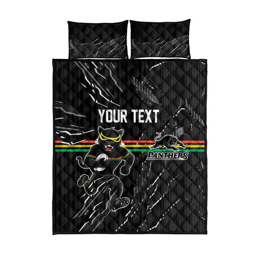 Personalized Penrith Panthers Quilt Bed Set Dynamic Lightning Mascot Rugby Australia