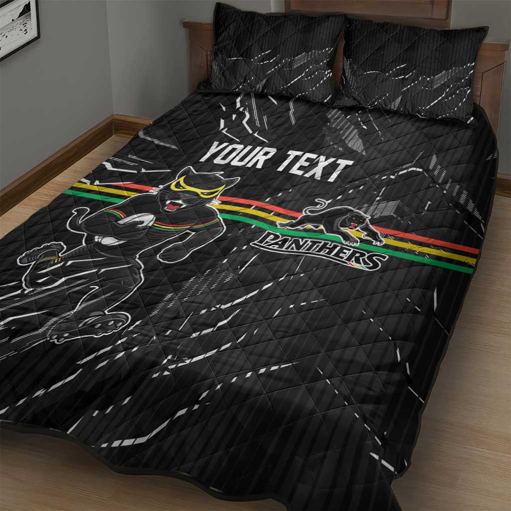 Personalized Penrith Panthers Quilt Bed Set Dynamic Lightning Mascot Rugby Australia
