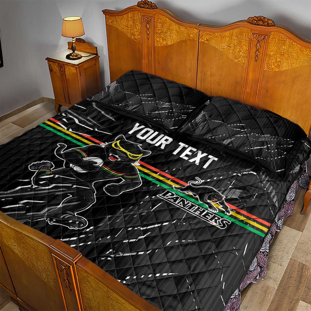 Personalized Penrith Panthers Quilt Bed Set Dynamic Lightning Mascot Rugby Australia