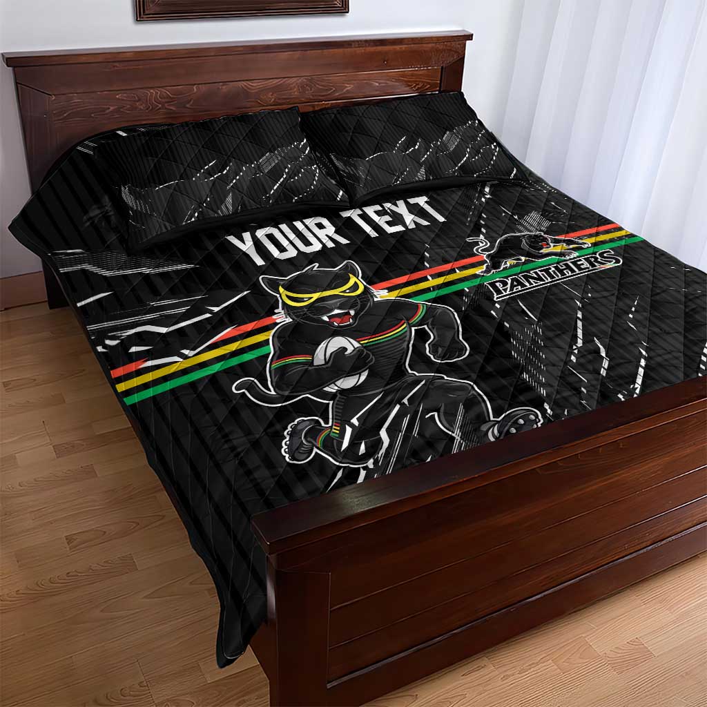 Personalized Penrith Panthers Quilt Bed Set Dynamic Lightning Mascot Rugby Australia
