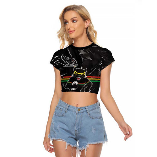 Personalized Penrith Panthers Raglan Cropped T Shirt Dynamic Lightning Mascot Rugby Australia