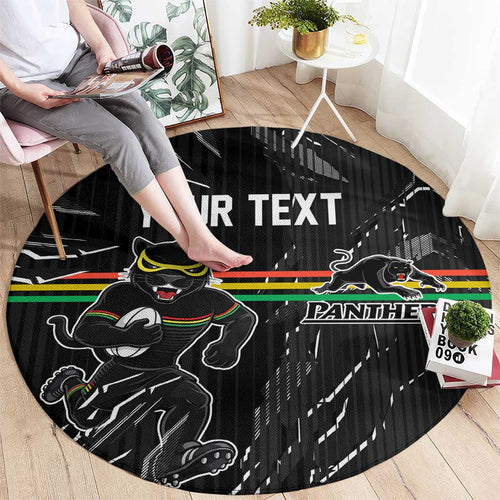 Personalized Penrith Panthers Round Carpet Dynamic Lightning Mascot Rugby Australia
